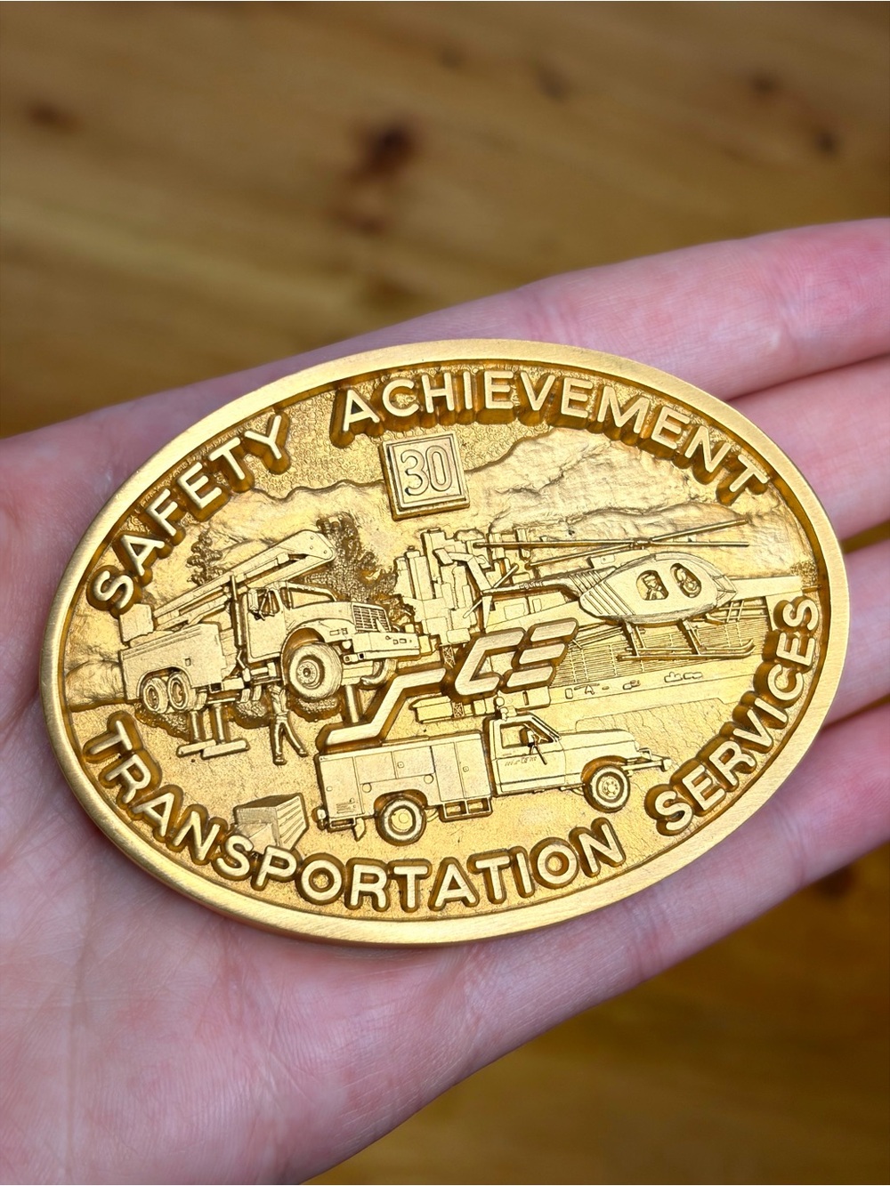 Safety Achievement Transportation Service Belt Buckle Josten Gold Brass Vintage